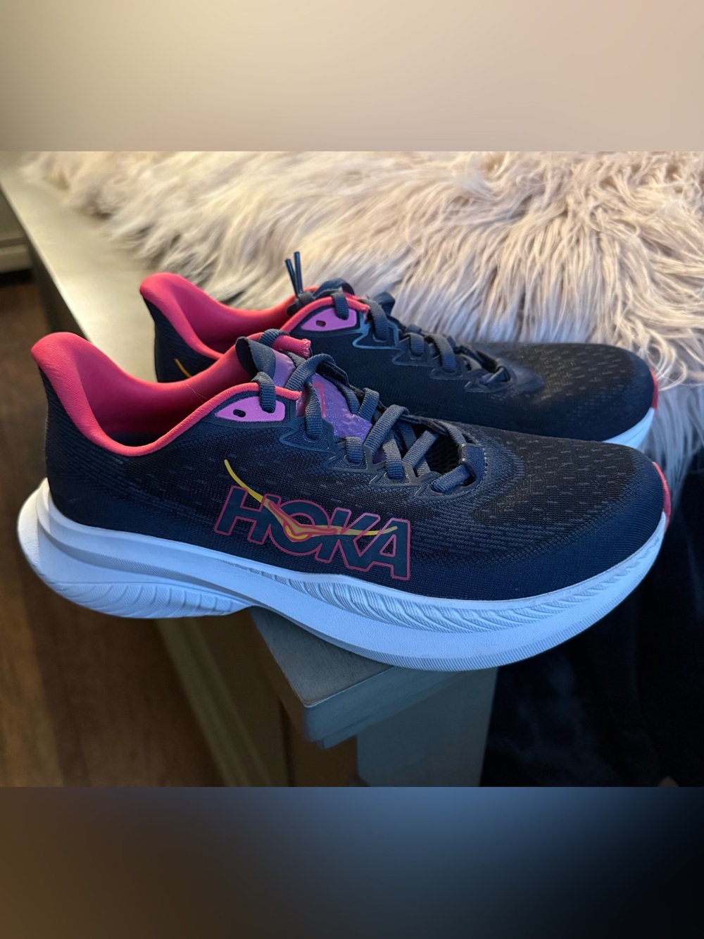 Hoka Women's Navy and Pink Low-Profile Running Shoes